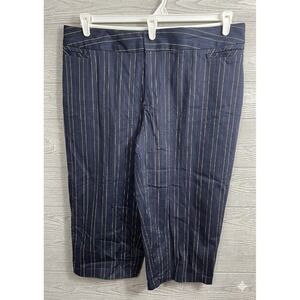 New George Pinstripe Cropped Capris Pants Plus Size 18W 18 Navy Blue Stretch